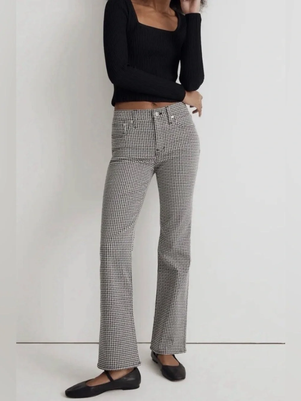 Madewell Mid Rise Kick Out Jeans Houndstooth Check Stretch Women’s Size 29